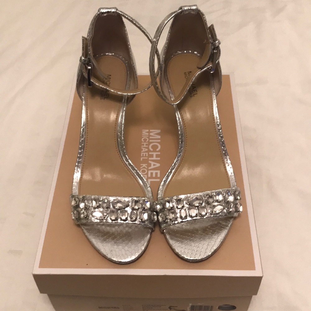 Michael Kors Silver Rhinestone Two Strap Sandals 9